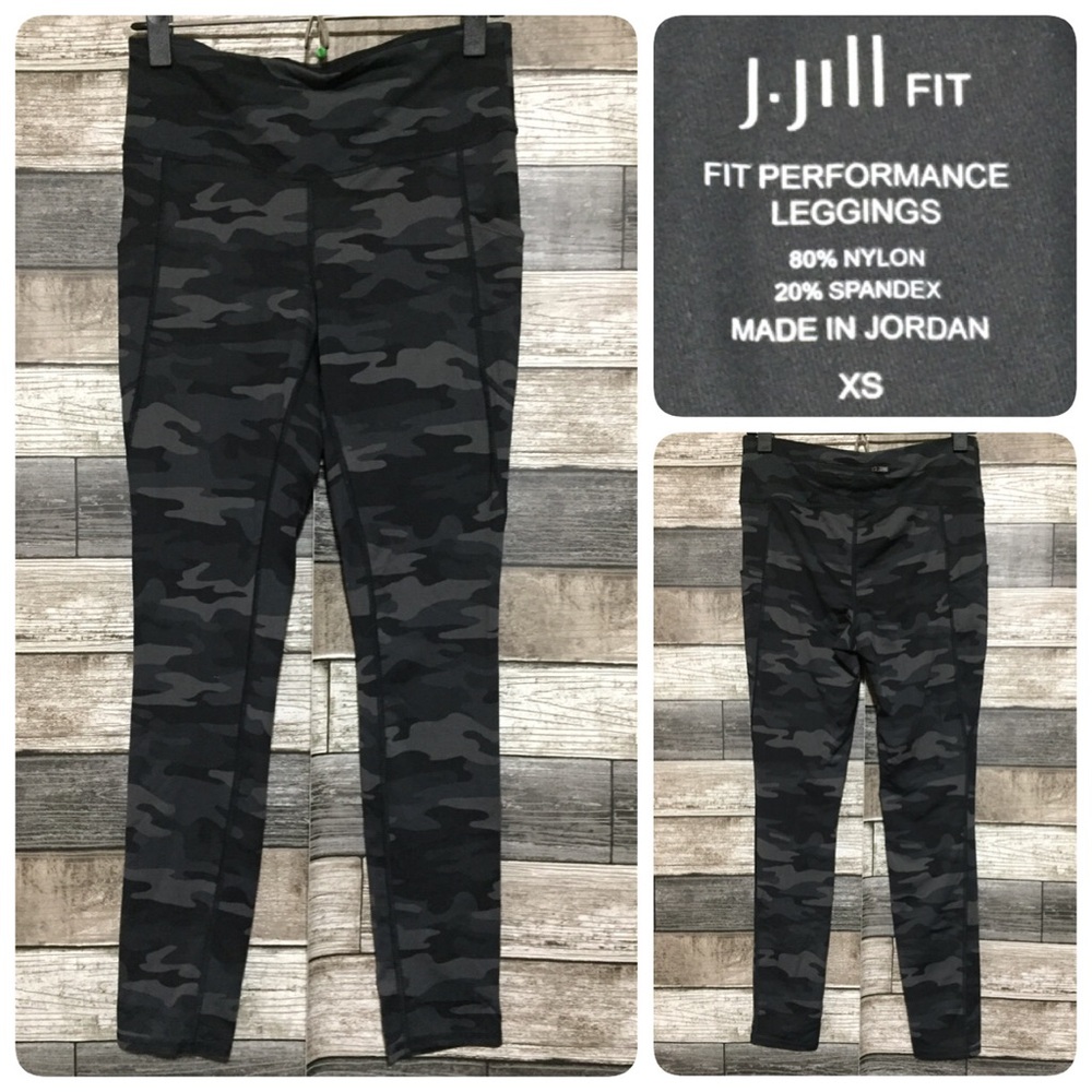 J Jill Fit Performance Leggings Camo Crop Women’s XS Black Gray (Inseam 25)